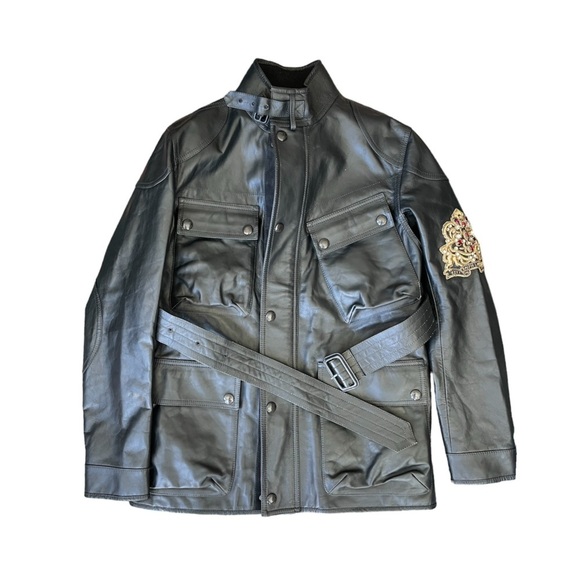 Ralph Lauren Collection Cadena Logo-Patch Belted Leather Moto Jacket - Picture 9 of 16